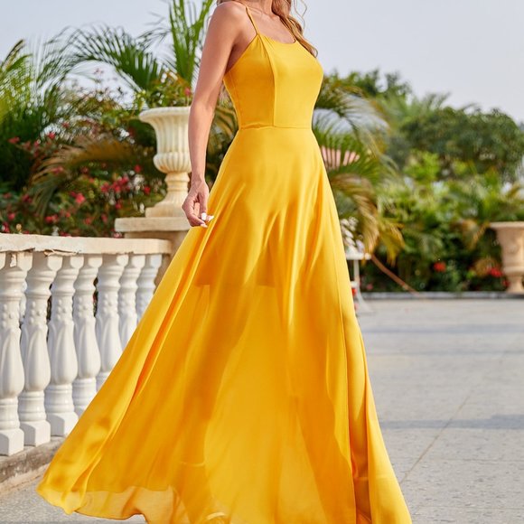 Solid Criss Cross Cami Dress - Yellow - Picture 3 of 5